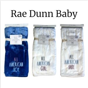 NWT Rae Dunn Plush Baby Blanket All American Boy, Girl or Baby Embroidered 30x40